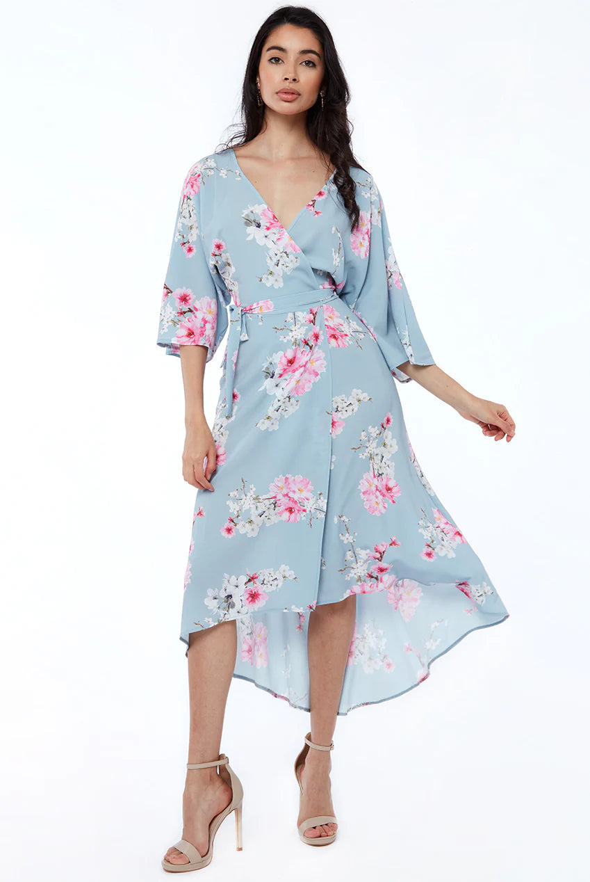 WRAP OVER KIMONO MIDI DRESS
