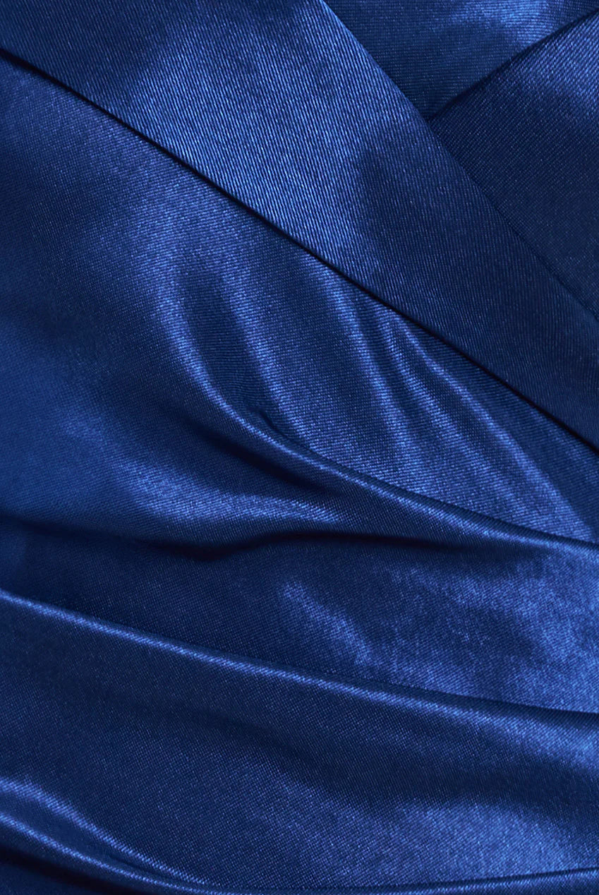 SATIN OFF SHOULDER PLEATED MAXI DRESS