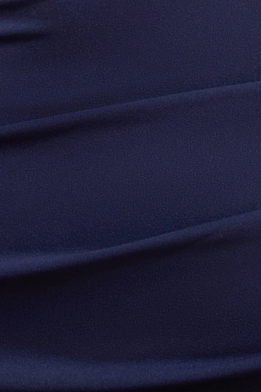 OFF SHOULDER ASYMMETRIC PLEATED WAIST MAXI DRESS