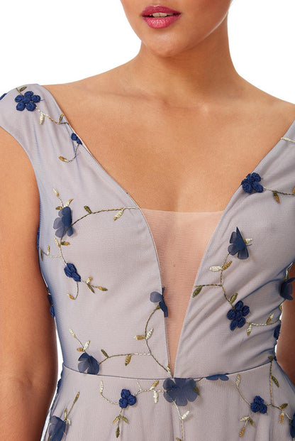 3D FLOWER MESH MAXI DRESS