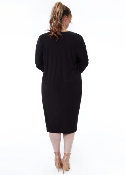 PLUS LOOSE FIT MIDI DRESS WITH ASYMMETRIC NECK -