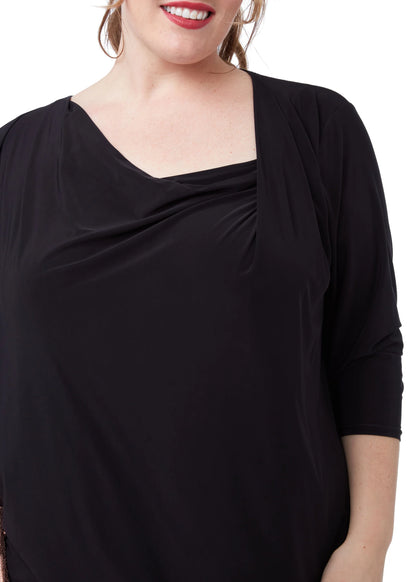 PLUS LOOSE FIT MIDI DRESS WITH ASYMMETRIC NECK -