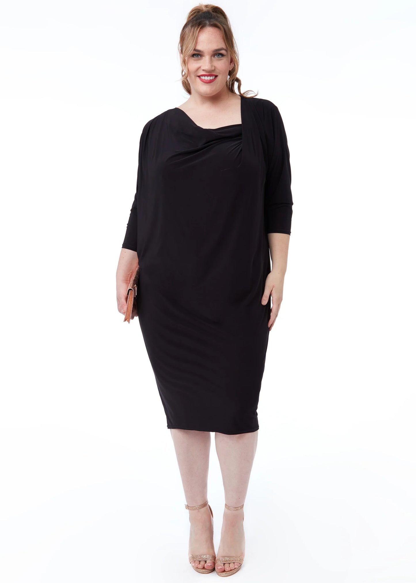 PLUS LOOSE FIT MIDI DRESS WITH ASYMMETRIC NECK -