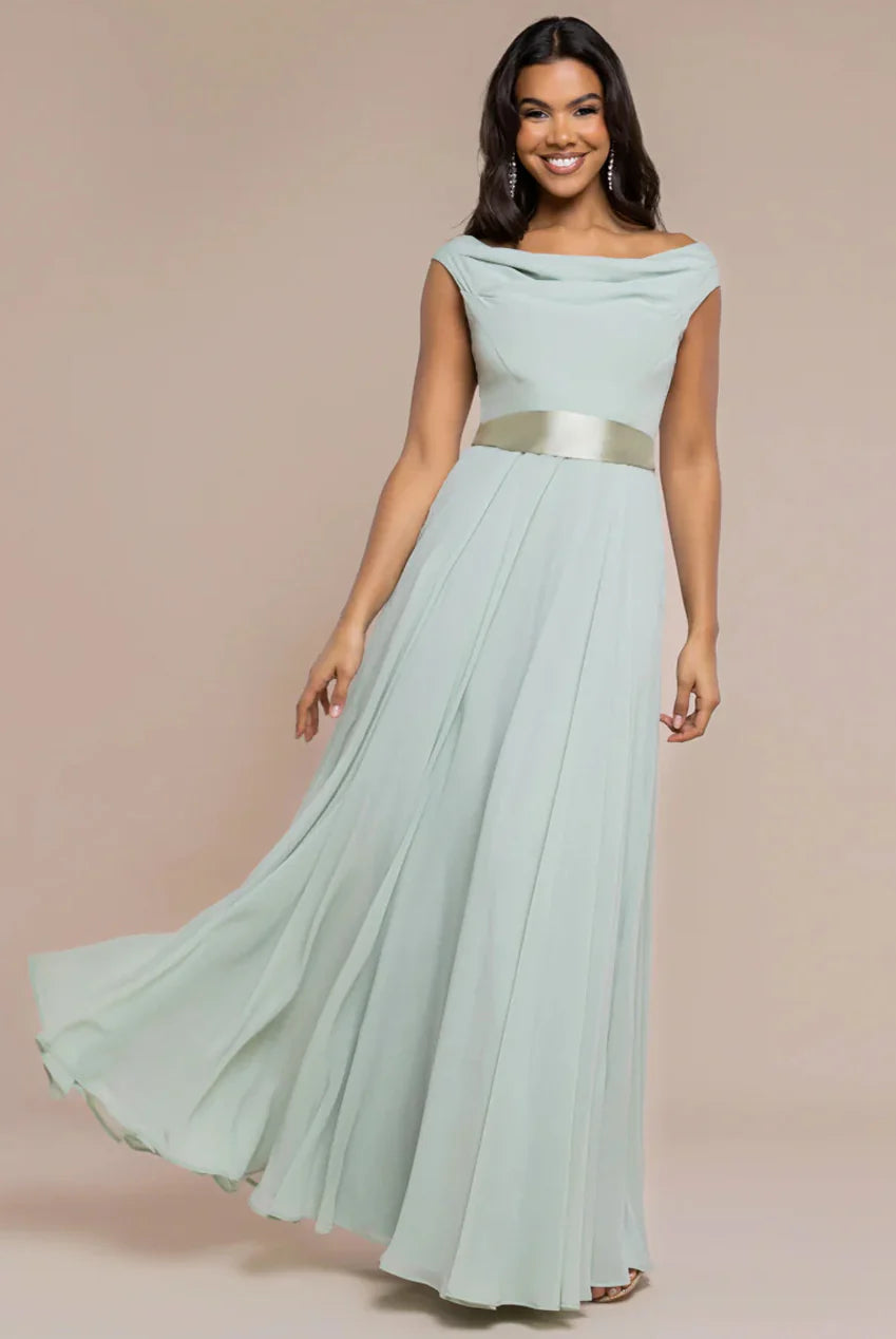 COWL NECK CHIFFON MAXI DRESS
