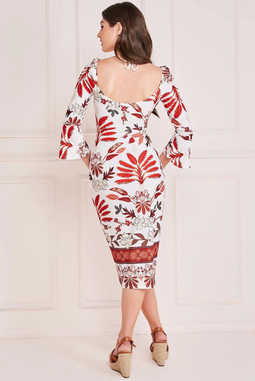 PRINTED TIE BACK MIDI DRESS