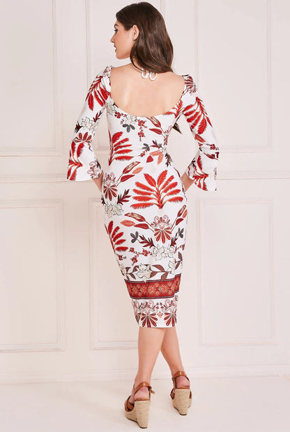 PRINTED TIE BACK MIDI DRESS
