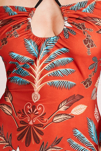 PRINTED TIE BACK MIDI DRESS