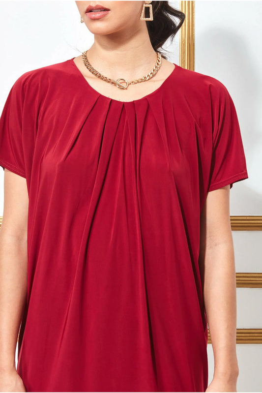 SLOUCHY SHORT SLEEVE MIDI DRESS WITH ROUND NECK