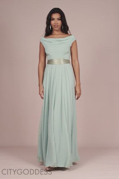 COWL NECK CHIFFON MAXI DRESS