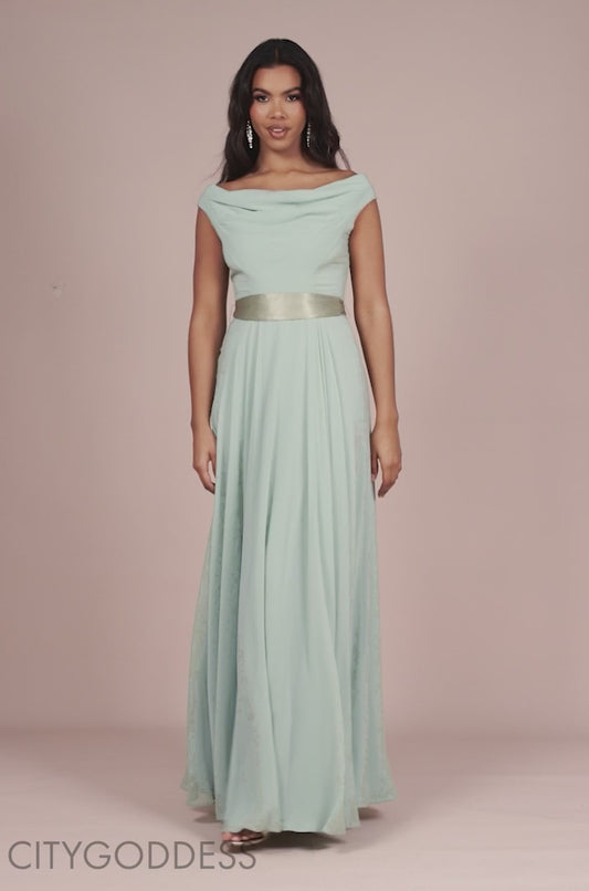 COWL NECK CHIFFON MAXI DRESS